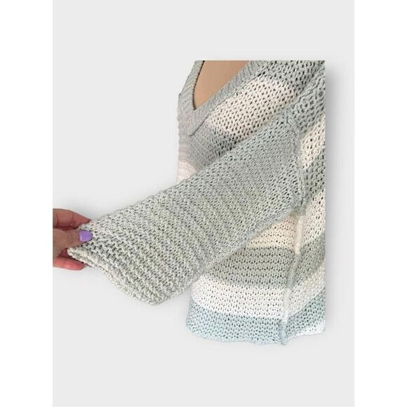 Free People Women’s S Parkslope Stripe Mint Ivory Pullover Sweater - Picture 9 of 13